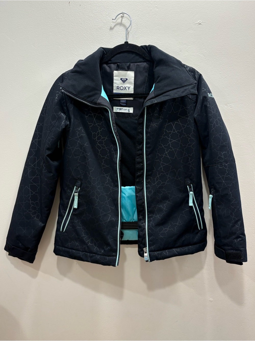 Roxy DryFlight 10K Girls Ski Snow Jacket Size 10 Black Insulated Winter Coat